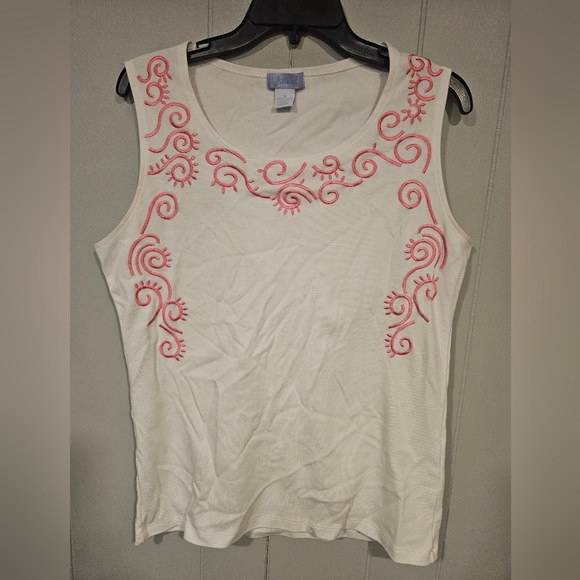 JESSI L White Pink Scroll Embroidered Sleeveless Tank Top Women’s Size 1X - Picture 1 of 3